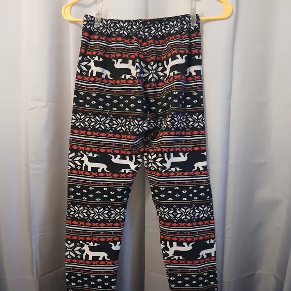 SILVER Brand Reindeer Snowflake Leggings pants One Size 22-28"W 27" L Pink Black - Picture 5 of 8